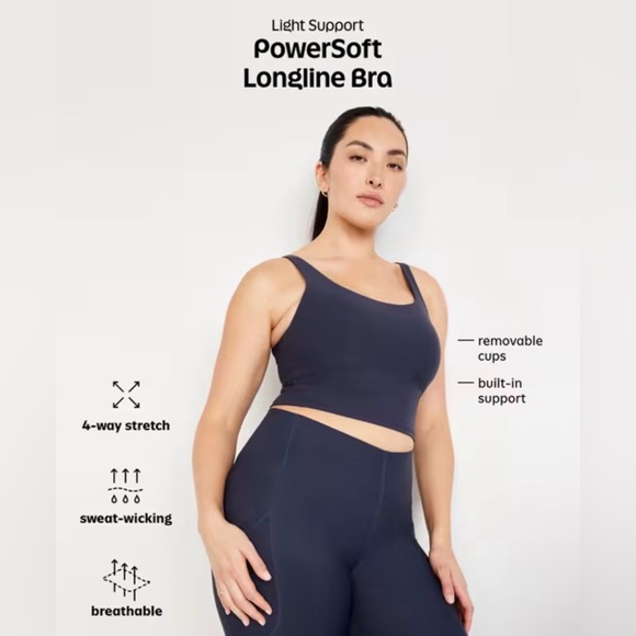 Brand New Old Navy Light Support PowerSoft Longline Sports Bra - size S - Picture 4 of 7